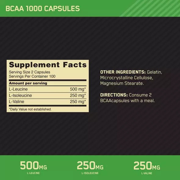 Optimum Nutrition BCAA 1000 200 Capsules (100 Servings) Philippines | 47310-UBTS