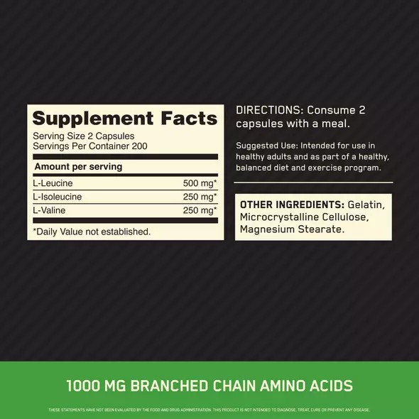 Optimum Nutrition BCAA 1000 400 Capsules (200 Servings) Philippines | 91308-NPCO