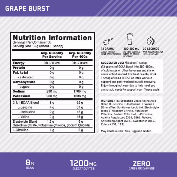 Optimum Nutrition BCAA Boost Grape 30 Serves Philippines | 20683-UXFD