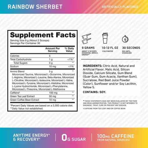 Optimum Nutrition ESSENTIAL AMIN.O. ENERGY® *new* Rainbow Sherbet - Notify Me 0.6 lb - Notify me Philippines | 30589-QCDW