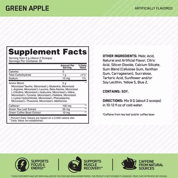 Optimum Nutrition ESSENTIAL AMIN.O. ENERGY® Green Apple 0.6 lb (30 Servings) Philippines | 05134-PBRI