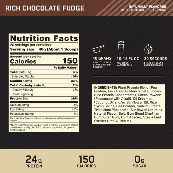 Optimum Nutrition GOLD STANDARD® 100% Plant Rich Chocolate Fudge 1.06 lb (12 Servings) Philippines | 45298-TGXO