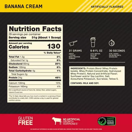 Optimum Nutrition GOLD STANDARD 100% WHEY™ Banana Cream 2 lb (29 Servings) Philippines | 28051-EGVO