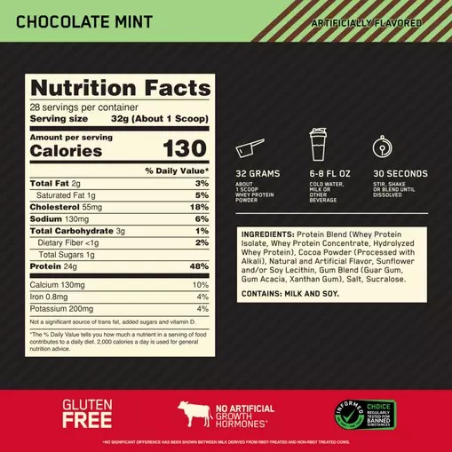 Optimum Nutrition GOLD STANDARD 100% WHEY™ Chocolate Mint 2 lb (28 Servings) Philippines | 90483-GJNY