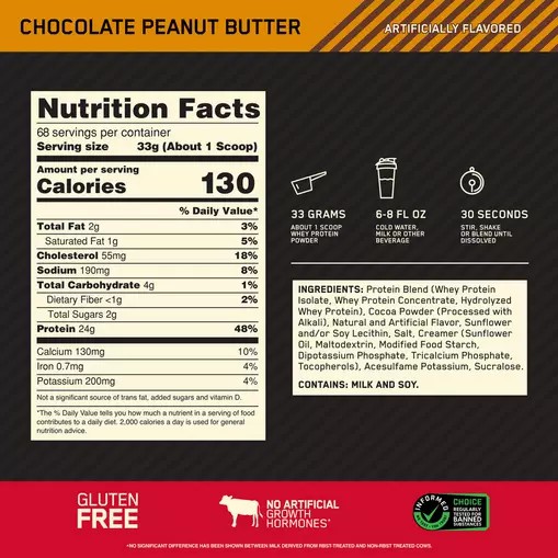 Optimum Nutrition GOLD STANDARD 100% WHEY™ Chocolate Peanut Butter 1.5 lb (22 Servings) Philippines | 67921-PYLW