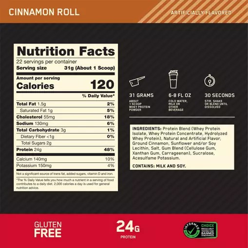 Optimum Nutrition GOLD STANDARD 100% WHEY™ Cinnamon Roll 1.5 lb (22 Servings) Philippines | 35910-EMOS