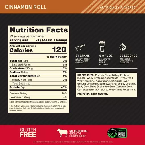 Optimum Nutrition GOLD STANDARD 100% WHEY™ Cinnamon Roll 2 lb (29 Servings) Philippines | 76053-CYQJ