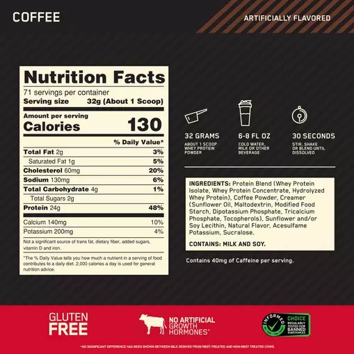 Optimum Nutrition GOLD STANDARD 100% WHEY™ Coffee 5 lb (71 Servings) Philippines | 15643-UNGD