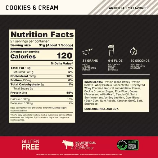 Optimum Nutrition GOLD STANDARD 100% WHEY™ Cookies & Cream 2 lb (27 Servings) Philippines | 23687-BLSH