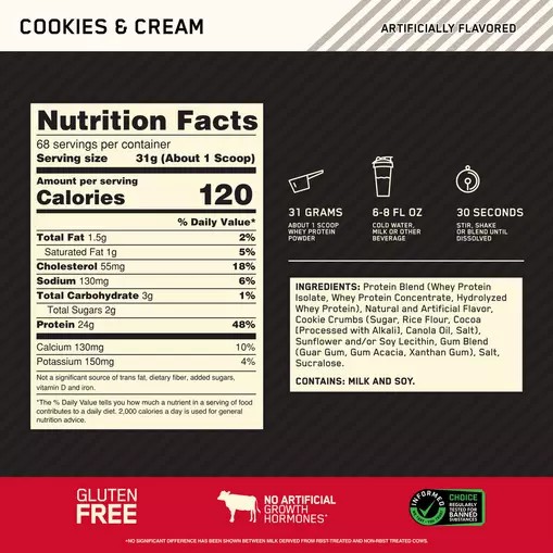 Optimum Nutrition GOLD STANDARD 100% WHEY™ Cookies & Cream 5 lb (68 Servings) Philippines | 52418-RMKL