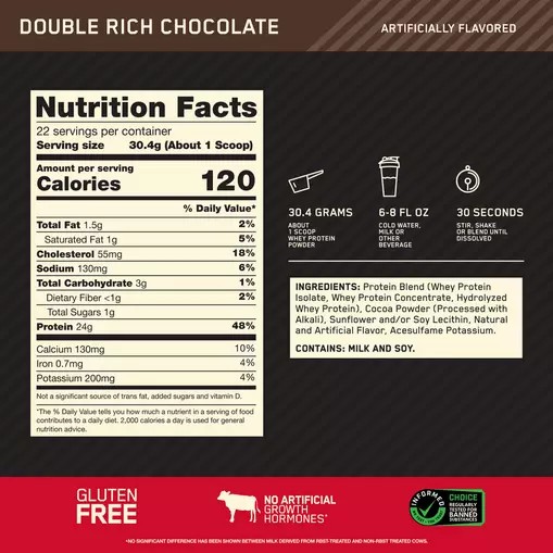 Optimum Nutrition GOLD STANDARD 100% WHEY™ Double Rich Chocolate 1.5 lb (22 Servings) Philippines | 97625-JVTC