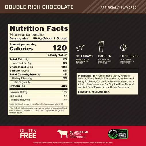 Optimum Nutrition GOLD STANDARD 100% WHEY™ Double Rich Chocolate 5 lb (74 Servings) Philippines | 37052-ENIB