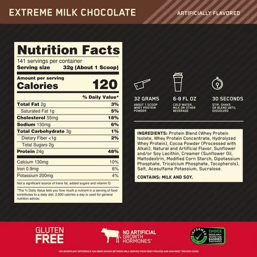 Optimum Nutrition GOLD STANDARD 100% WHEY™ Extreme Milk Chocolate 10 lb (141 Servings) Philippines | 10628-BHMW