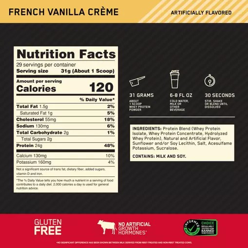 Optimum Nutrition GOLD STANDARD 100% WHEY™ French Vanilla Creme 2 lb (29 Servings) Philippines | 87614-MFUI