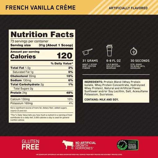 Optimum Nutrition GOLD STANDARD 100% WHEY™ French Vanilla Creme 5 lb (73 Servings) Philippines | 72136-FTEJ