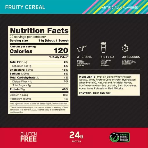 Optimum Nutrition GOLD STANDARD 100% WHEY™ Fruity Cereal 1.5 lb (22 Servings) Philippines | 45893-STHC