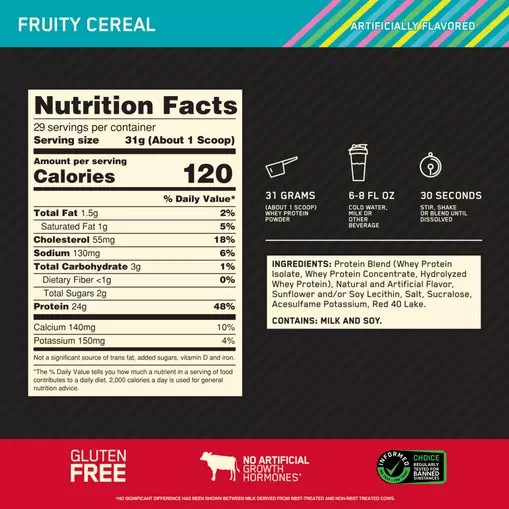 Optimum Nutrition GOLD STANDARD 100% WHEY™ Fruity Cereal 2 lb (29 Servings) Philippines | 13046-EQWL