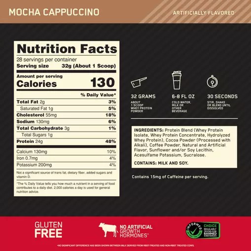 Optimum Nutrition GOLD STANDARD 100% WHEY™ Mocha Cappuccino 2 lb (28 Servings) Philippines | 92016-XTBI