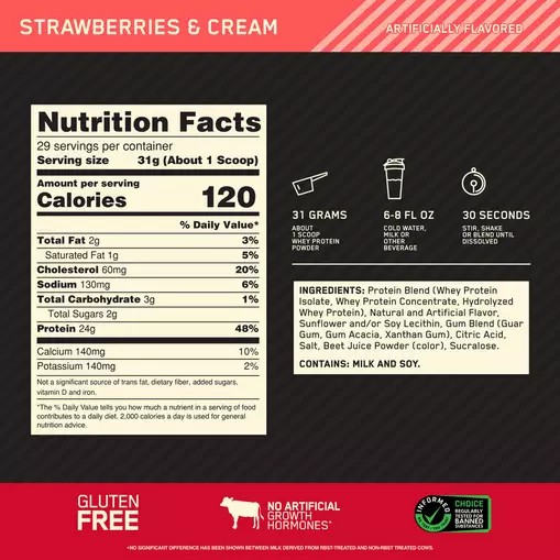 Optimum Nutrition GOLD STANDARD 100% WHEY™ Strawberries & Cream 2 lb (29 Servings) Philippines | 57612-XGLH