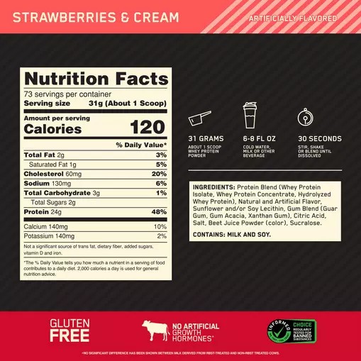 Optimum Nutrition GOLD STANDARD 100% WHEY™ Strawberries & Cream 5 lb (73 Servings) Philippines | 73865-LZHR