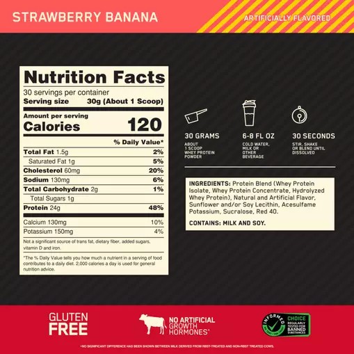 Optimum Nutrition GOLD STANDARD 100% WHEY™ Strawberry Banana 2 lb (30 Servings) Philippines | 16398-WLPR