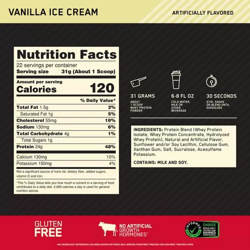 Optimum Nutrition GOLD STANDARD 100% WHEY™ Vanilla Ice Cream 1.5 lb (22 Servings) Philippines | 05481-OHZC