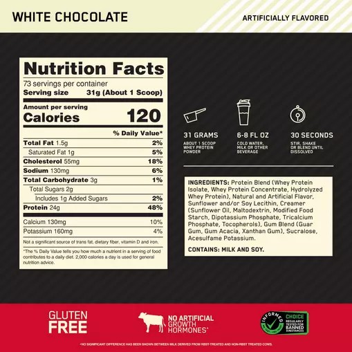 Optimum Nutrition GOLD STANDARD 100% WHEY™ White Chocolate 5 lb (73 Servings) Philippines | 86237-XTEQ