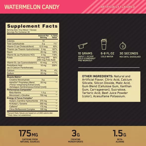 Optimum Nutrition GOLD STANDARD® Pre-Workout Watermelon 0.66 lb (30 Servings) Philippines | 69853-ZEON