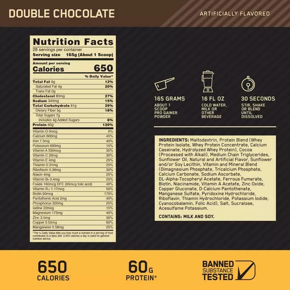 Optimum Nutrition GOLD STANDARD® Pro Gainer Double Chocolate 5.09 lb (14 Servings) Philippines | 85397-DXZG