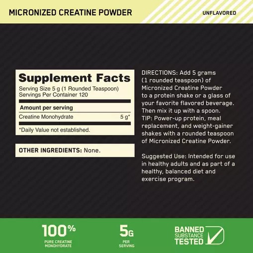 Optimum Nutrition Micronized Creatine Powder Unflavored 1.32 lb (120 Servings) Philippines | 63948-GNTU