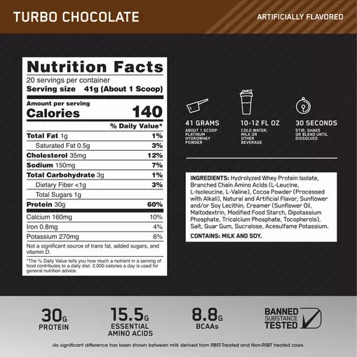 Optimum Nutrition PLATINUM HYDROWHEY™ Turbo Chocolate 1.8 lb - Notify me Philippines | 76105-TOSR