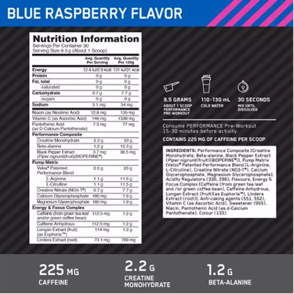 Optimum Nutrition Performance Pre-Workout Blue Raspberry 285g Philippines | 68723-BAOV