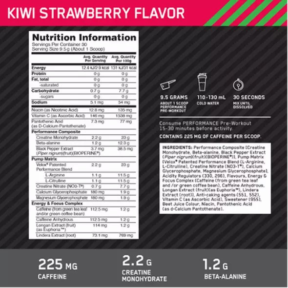 Optimum Nutrition Performance Pre-Workout Kiwi Strawberry 285g Philippines | 83419-ALKS