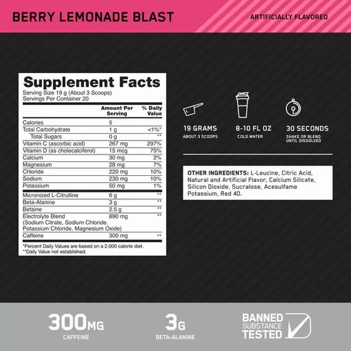 Optimum Nutrition Platinum Igniter Berry Lemonade Blast 0.84 lb (20 Servings) Philippines | 85420-EIML