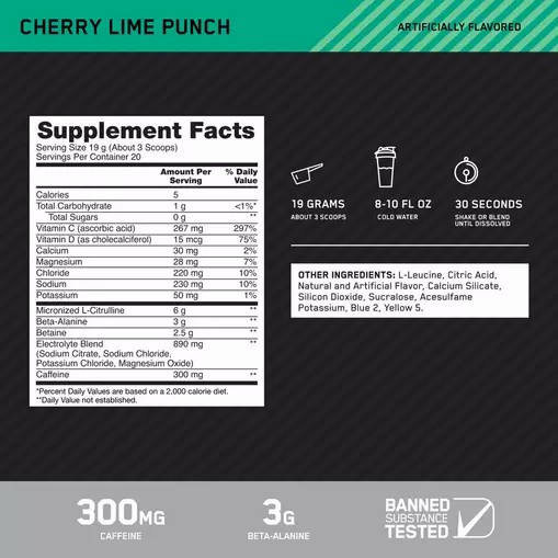 Optimum Nutrition Platinum Igniter Cherry Lime Punch 0.84 lb (20 Servings) Philippines | 08273-PJOD