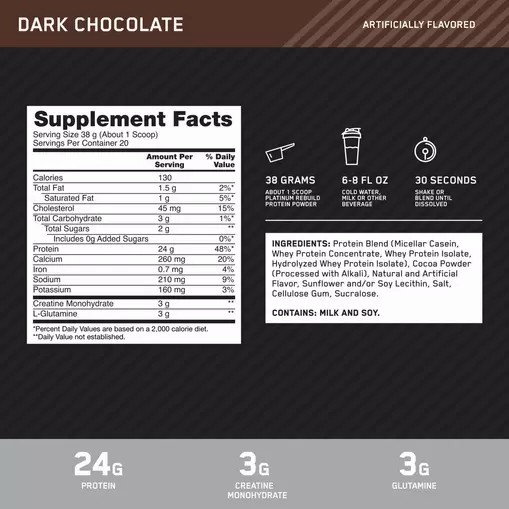 Optimum Nutrition Platinum Rebuild Dark Chocolate 1.67 lb (20 Servings) Philippines | 43907-THRX