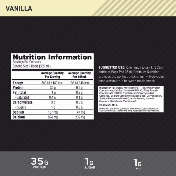 Optimum Nutrition Pure Pro 35 Vanilla 355ml (6 bottles) Philippines | 04376-VQOR